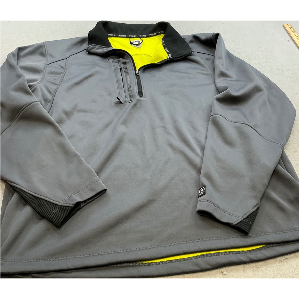 OGIO Quarter Zip Pullover Grey Neon Yellow Fleece Lined Activewear L